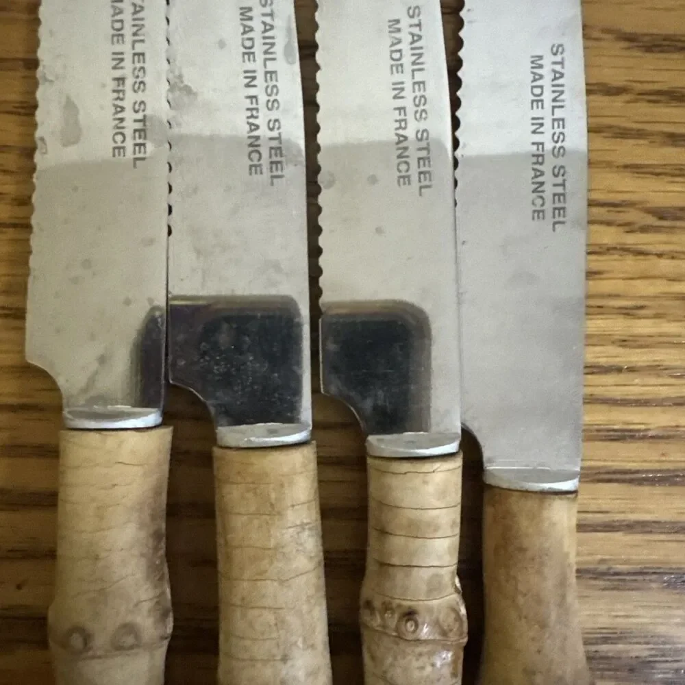 VTG Natural Bamboo Handle Flatware-Made in France Stainless Steel-12 Pieces
